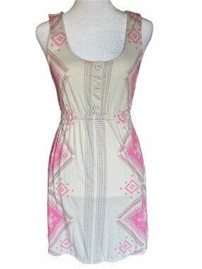 Hurley Boho Tank Dress Pink Cream Tribal Print Sleeveless Mini Small
